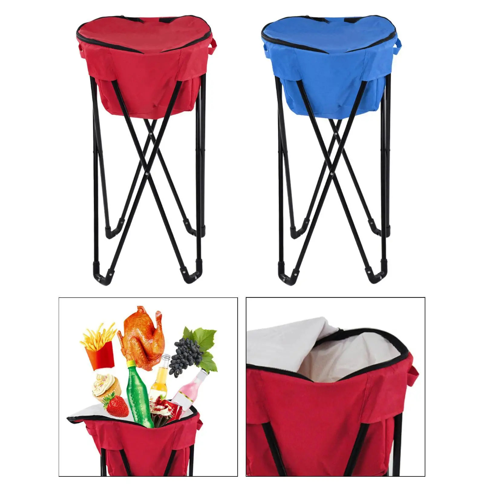 Cooler with Stand Detachable Beach Cooler Table Folding Easy Assembly Camping Steel Pipe Frame Outdoor Standing Ice Cooler Bag