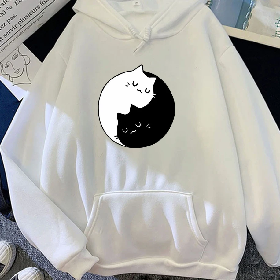 

Fashion Tai Chi Cat Print Men Woman Hoodies Winter Casual Breathable Hip Hop Couple Tops Classic Vintage Simple Clothing