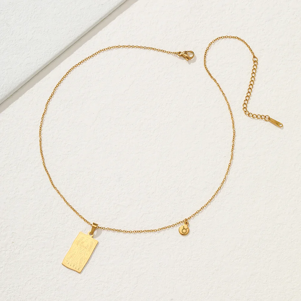 الفولاذ المقاوم للصدأ مربع بطاقة التارو قلادة المرأة قلادة اثني عشر الأبراج مطلية بالذهب سلسلة الترقوة ابراج الهدايا