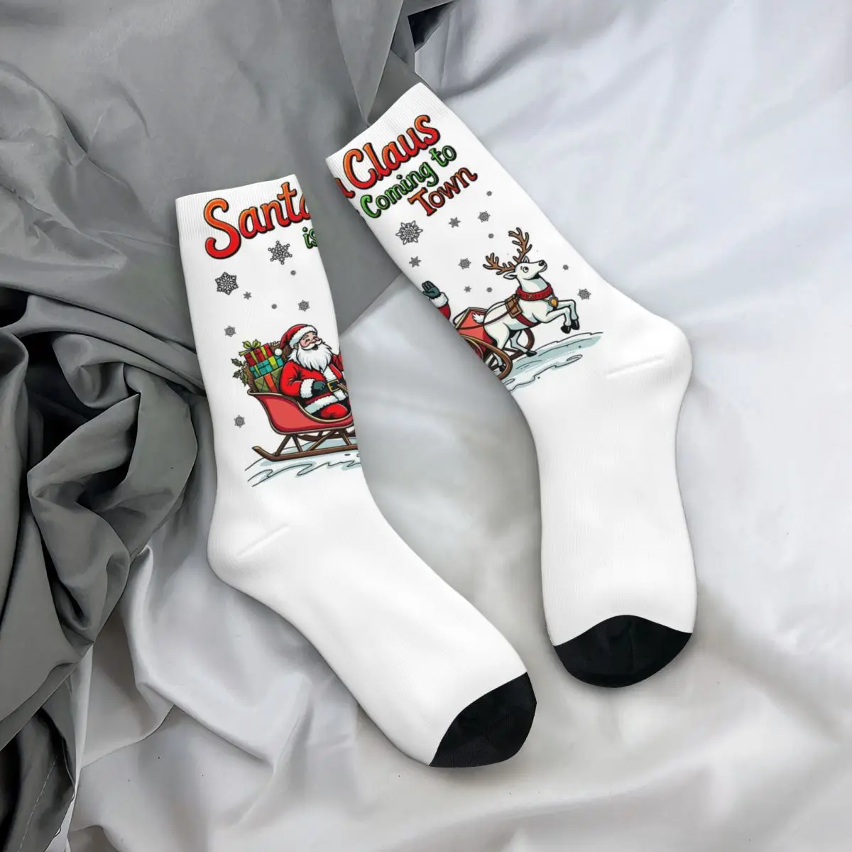 

Всесезонные чулки для экипажа, ретро Санта-Клаус, носки приходят к городу, повседневные длинные носки, аксессуары для мужчин и женщин
