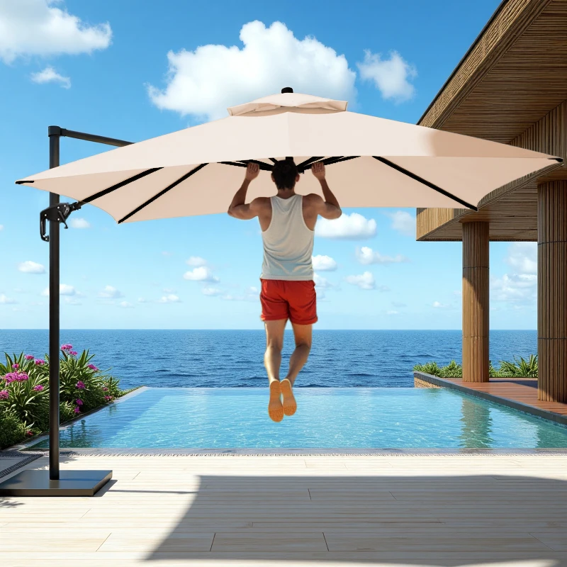 

High-quality aluminum cantilevered patio umbrella and outdoor beach, swimming pool waterproof