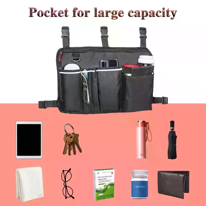 Wheelchair Side Armrest Bag Wheelchair Storage Bag Reflective Strip Magic Tape Hanging Bag Baby Cart Side Bag Walker Pouch