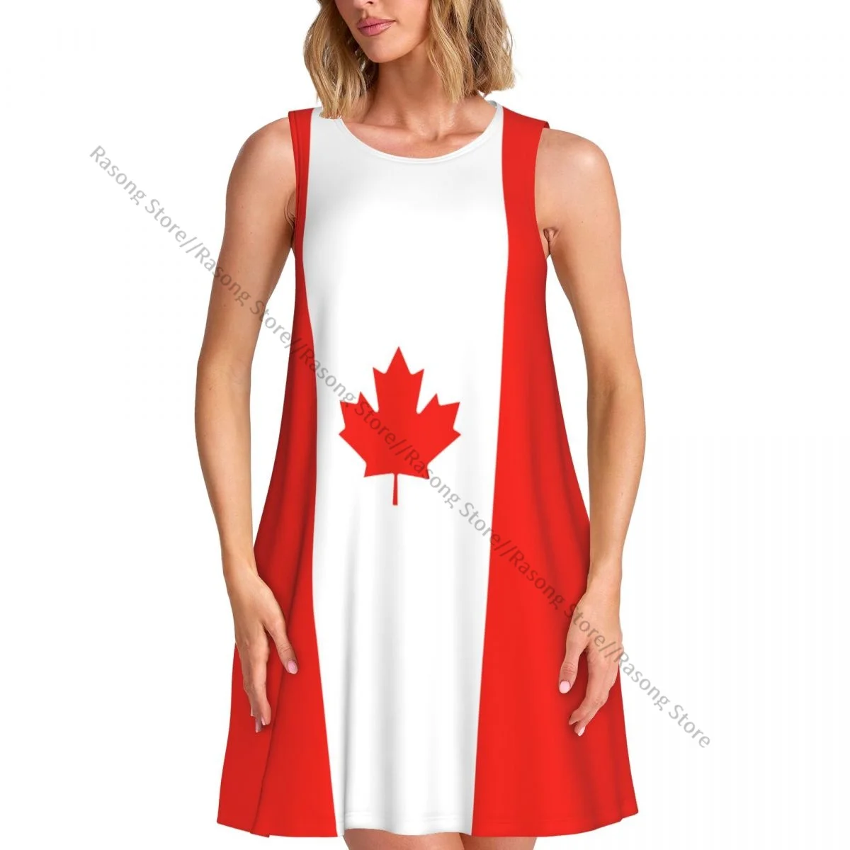 ชุดสตรีฤดูร้อนชุดลําลองเสื้อยืดชายหาดปกคลุมแคนาดาชุดถังธงแคนาดา