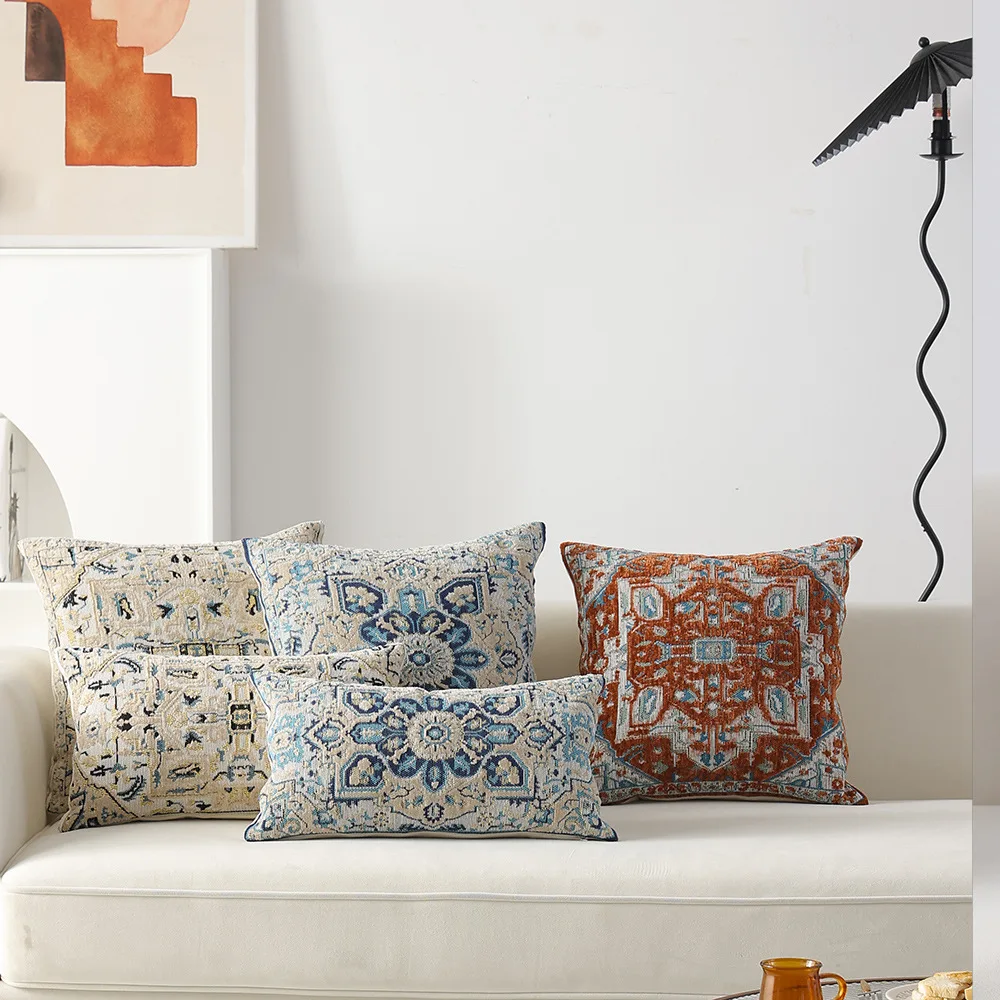 Vintage Cushion Cover Soft Chenille Luxury Retro Pillow Cover 30x50cm 45x45cm 50x50cm Living Room Decoration Ivory Blue Red