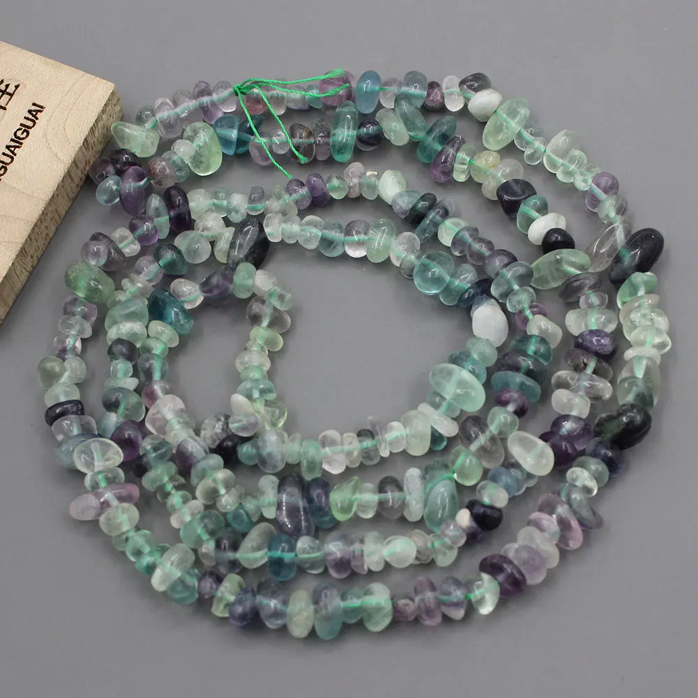 APDGG 5x6mm Natural Purple Green Fluorite Freeform Nuggets Gemstone Long Chips Strand Jewelry Making DIY