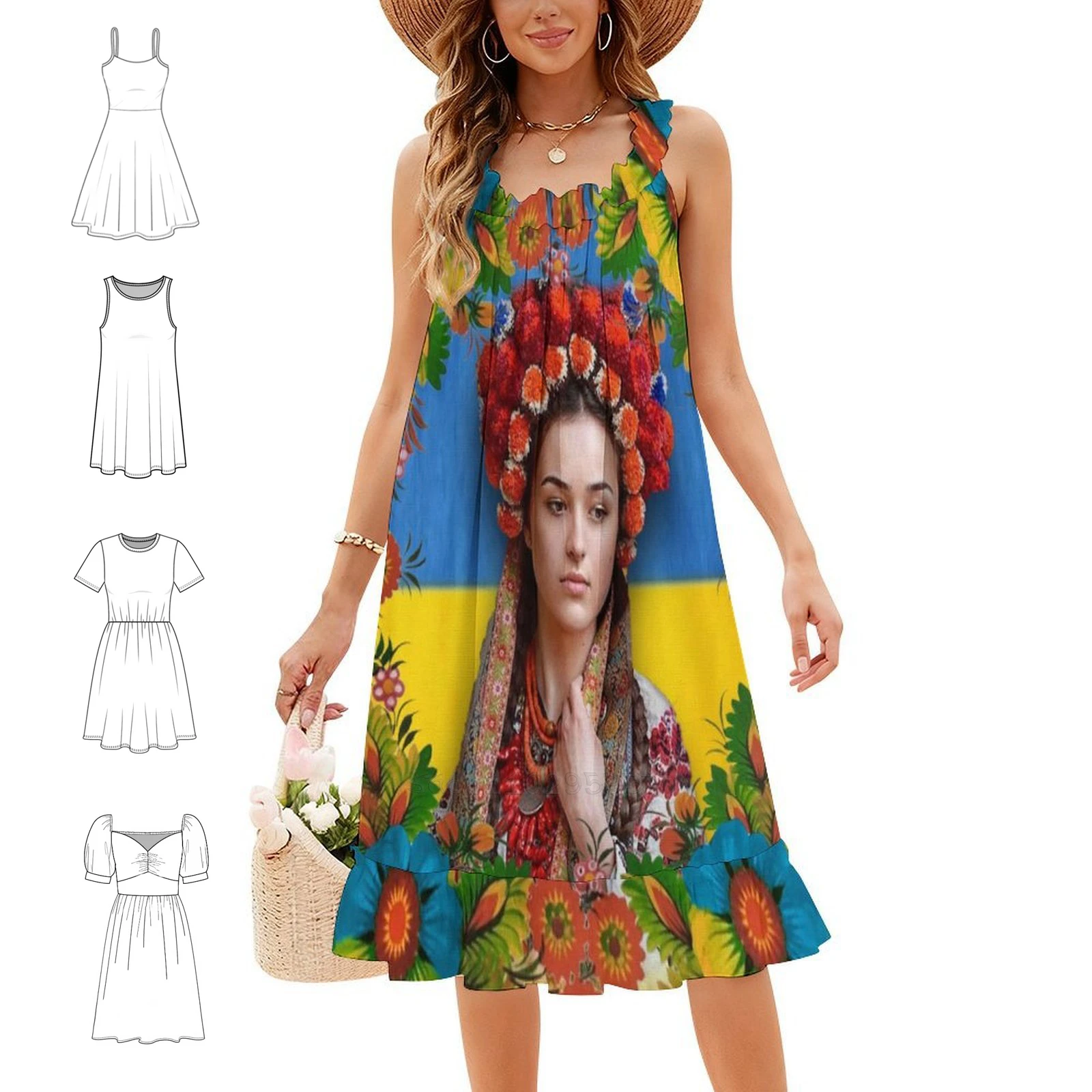 Ukrainian Flag Exclusive Ukrainian Art Ukraine Shops Vintage Bohemian Dress Puff Sleeve Or Sleeveless Options For Women Dress