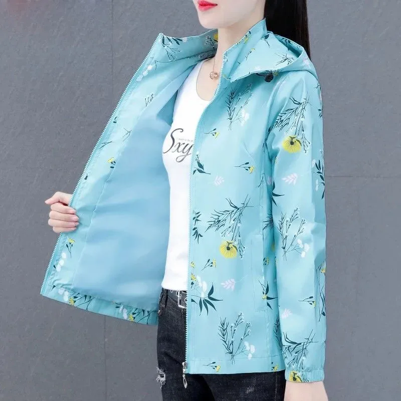 

Spring Autumn Women Trench Coat New Thin Hooded Fashion Print Short Jacket Female Cardigan Casual Tops Outerwear Mujer Coats