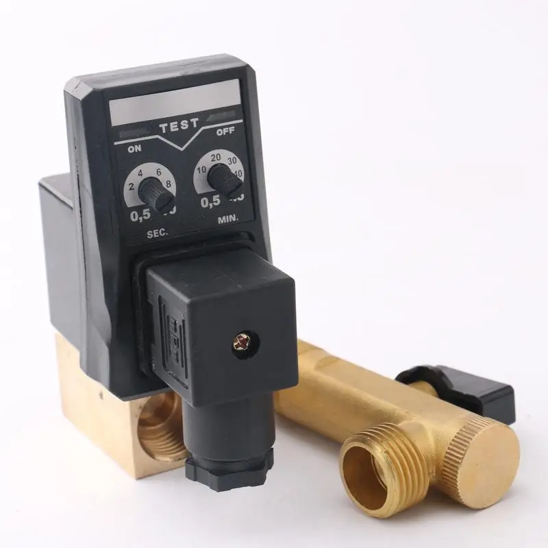 Air Compressor Drainage Timer Solenoid Valve 4 Points Ac220V Automatic Solenoid Valve with Ball Valve