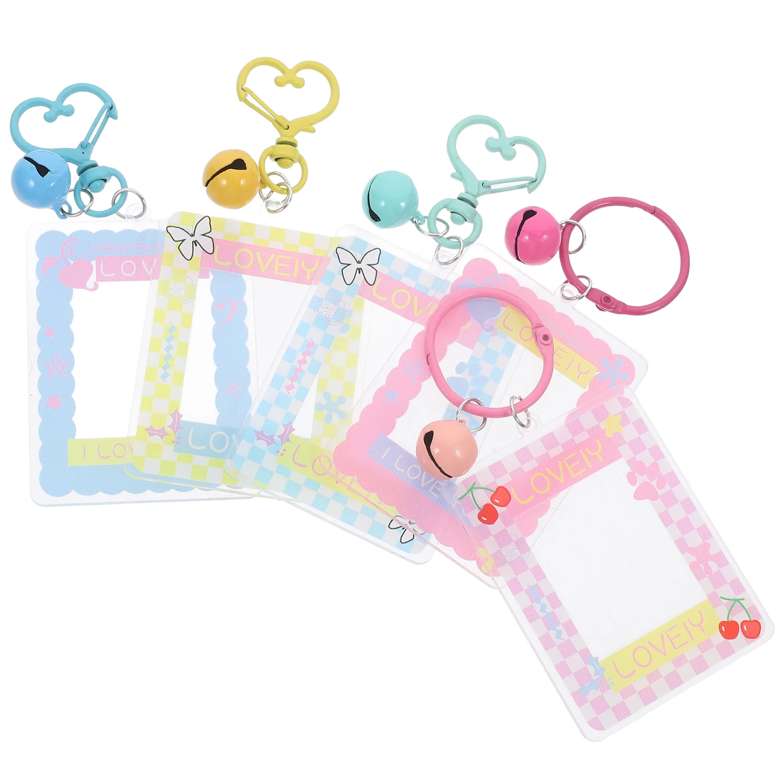 5pcs Photo Frame Keychains Hand-made Luggage Pendants Schoolbag Decorations DIY Hanging Key Rings Cartoon Shaped Bag Charms