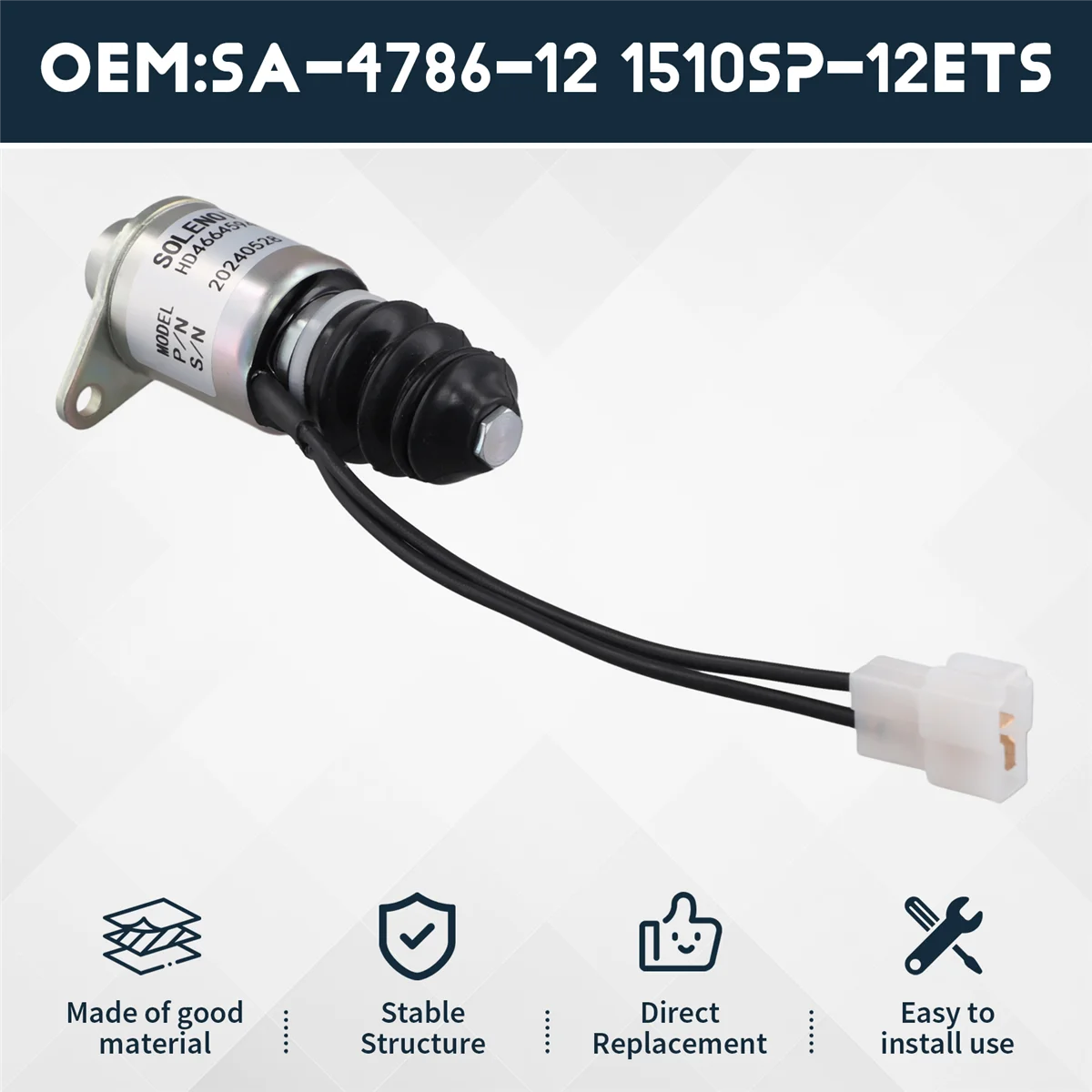 

# 18E автомобильные детали и аксессуары, соленоид отключения топлива 12 В SA-4786-12 1510SP-12ETS для Yanmar, серебристый