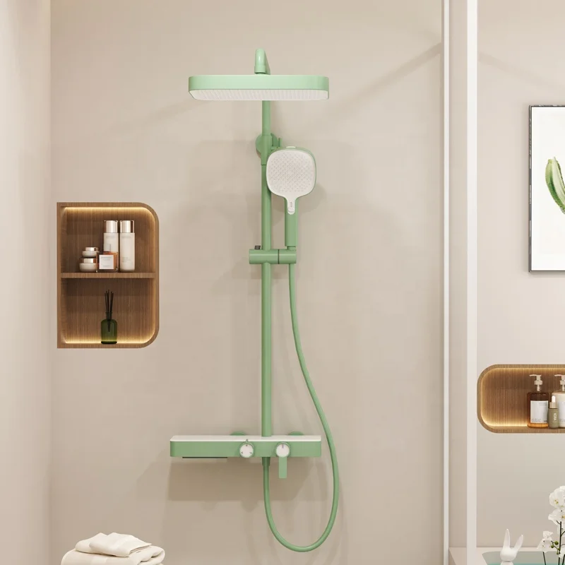 

Factory New High End Thermostat Shower Set Bathtub Brass Bathroom Shower System Hot Cold Mixing Blue Shower Faucet Sets
