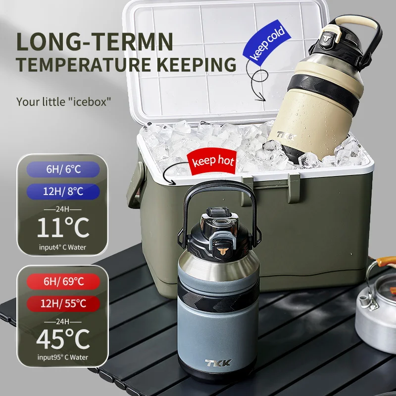 TKK Large Capacity Cold Thermal Thermos Tumbler Stainless Steel Insulated Coffee Water Bottle Insulation Flask Pot Travel Mug