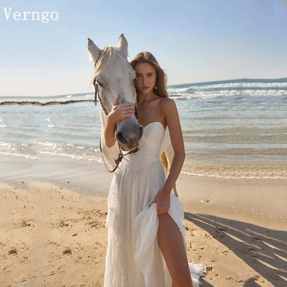 

Verngo lvory Chiffon Wedding Dresses Sweetheart A Line Bridal Gowns Women Elegant Classy Bride Dresses Customized