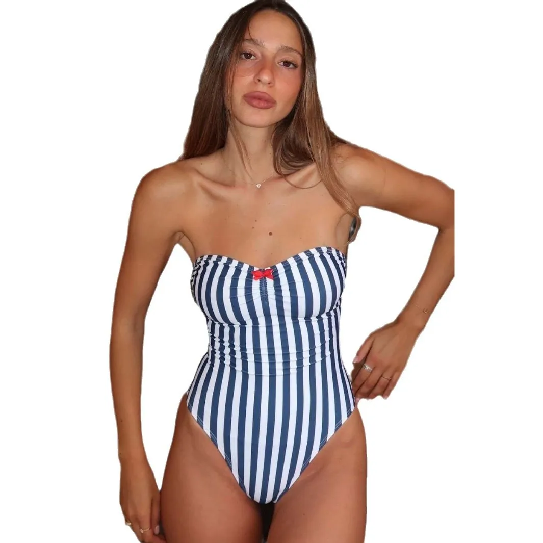 Striped One-piece Swimsuit Women's Swimwear Sexy Bodysuit Swimming Suit Female Summer Beachwear One Piece Bikinis view 5