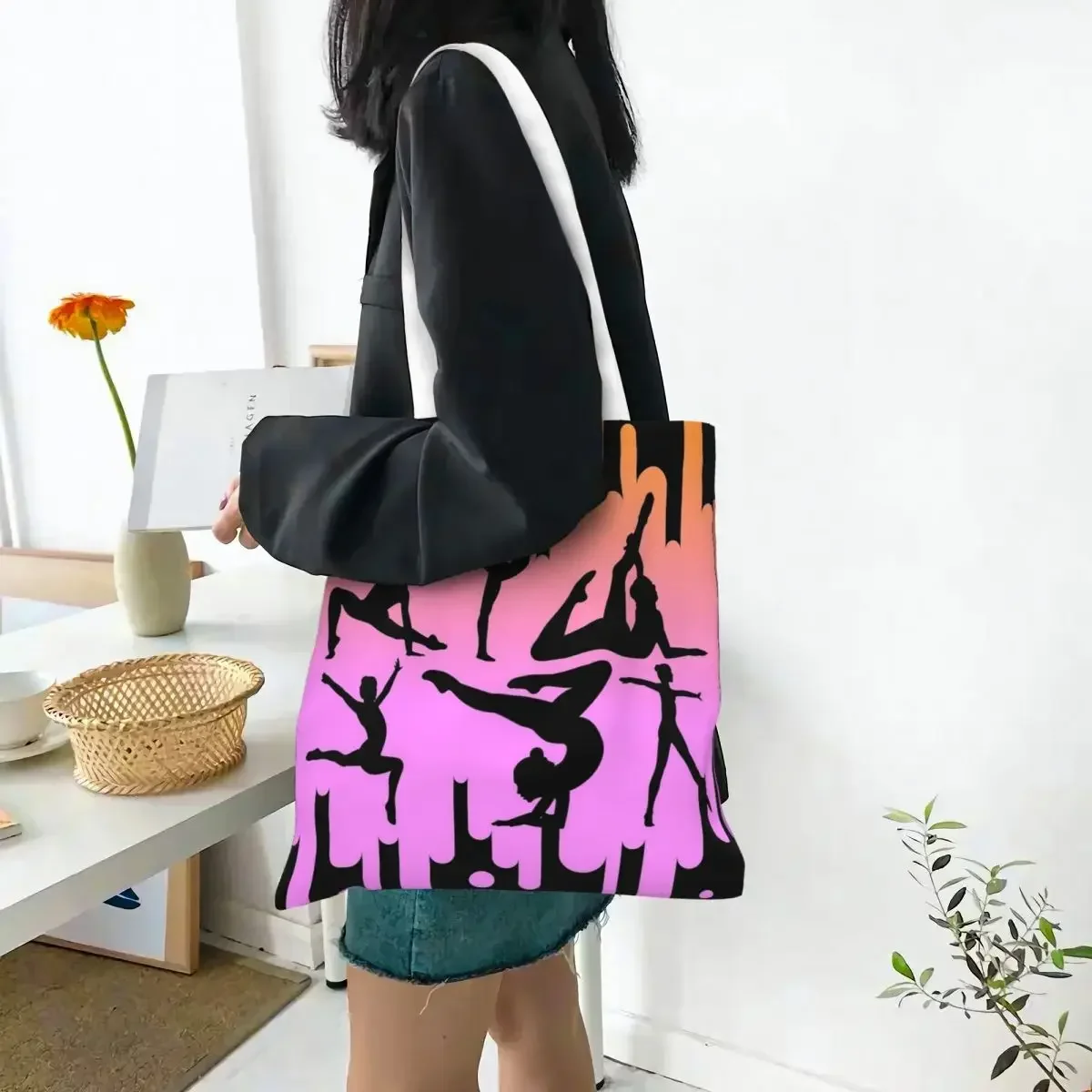 Gymnastics Shadows Training Canvas Tote Bag Aesthetic Large Capacity Fashion Bag for Women Men