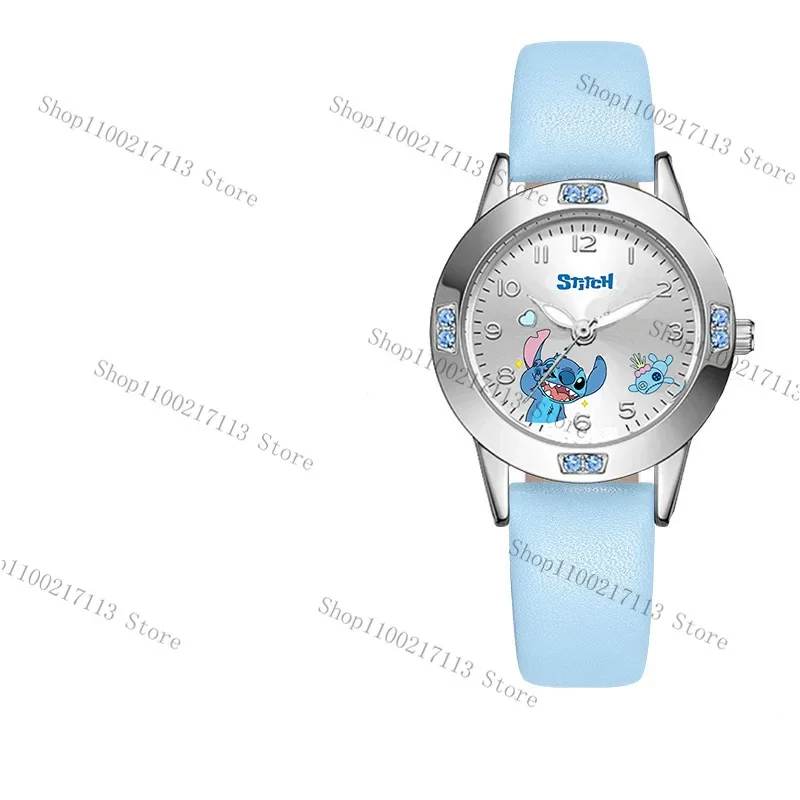 Disney Stitch Relógios infantis com diamante, relógio de quartzo analógico digital, pulseira de PU, brinquedos para meninos e meninas, presentes de