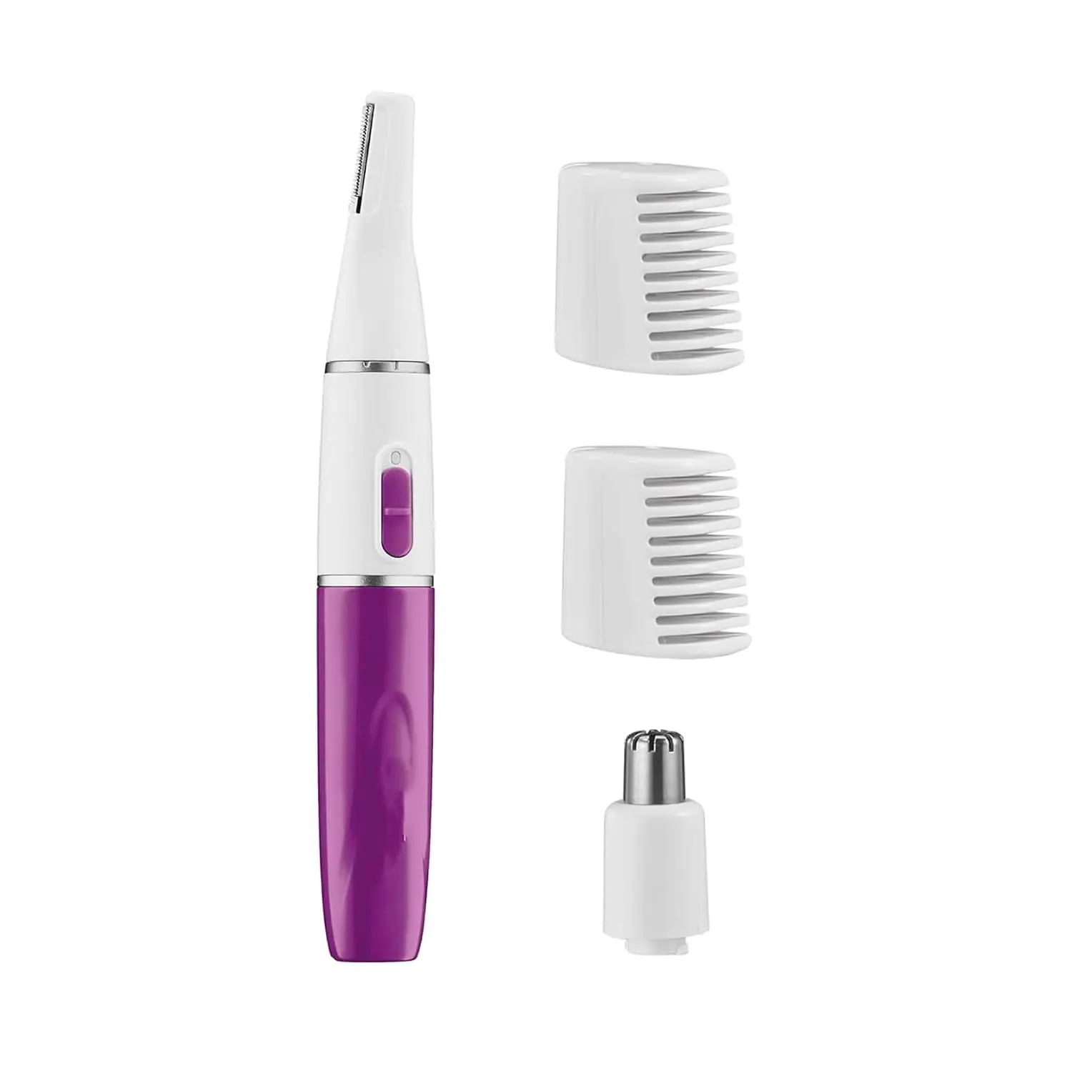 

Painless Eyebrow & Facial Trimmer for Women – Precision Groomer with Attachments for Eyebrows, Face, Nose, Ears, White/Purple