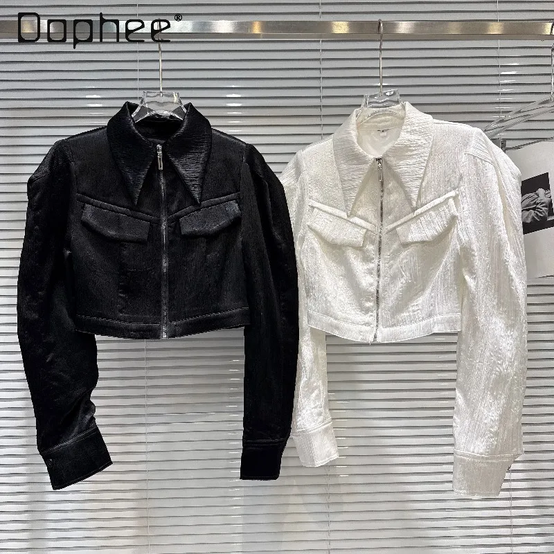 

2026 Spring New Street Motorcycle Style Short Jacket for Women Trendy Cool Girls Loose Slim Trendy Turn-down Collar Zipper Coats