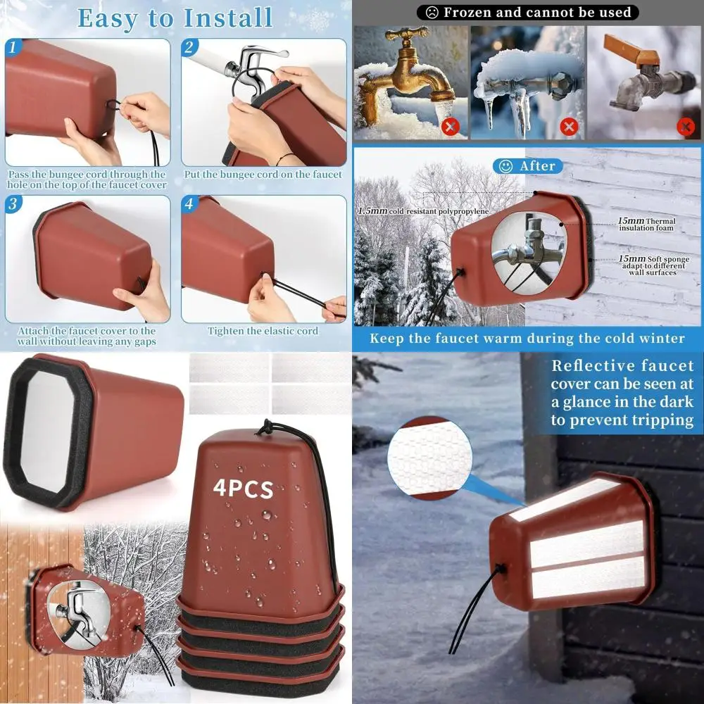 

Extra Long Pet-Proof Outdoor Faucet Cover, 8.5x7x5.5in, Thick Foam, Reflective Strips, Winter Freeze Protection, Red