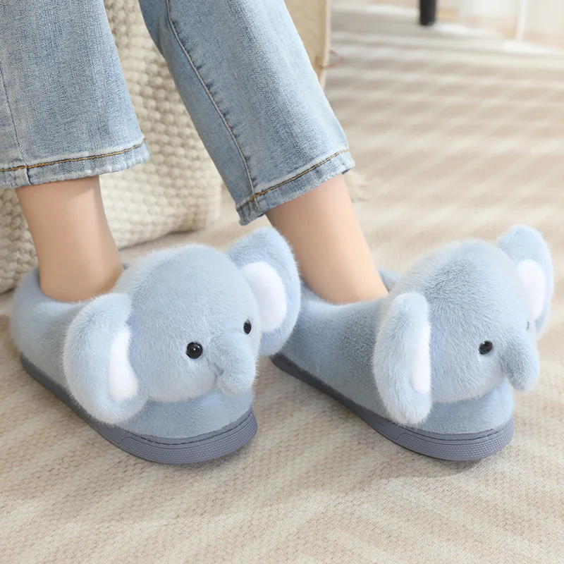 Scarpe in cotone per la casa con elefante adorabile Scarpe calde in peluche Pantofole comode Ragazzo Ragazza Coppia Scarpe soffici Suola spessa Regali antiscivolo