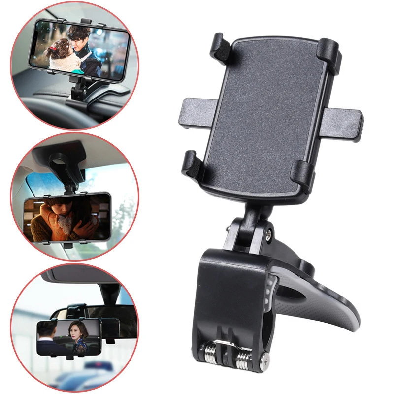 Car Dashboard Phone Holder Mobile Phone Stand Rotatable Car Clips Smartphone Bracket Sun Visor Mirror Mount Support