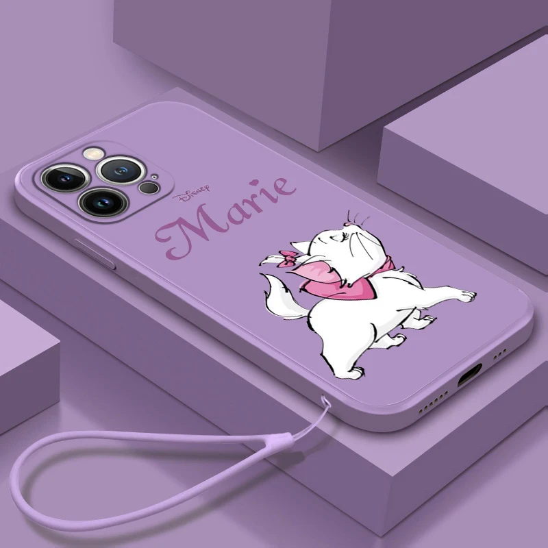 

Disney Marie Cat Cute Phone Case For Apple iPhone 15 14 13 12 Mini 11 Pro XS MAX XR X 8 7 Plus Liquid Rope Candy Cover Fundas