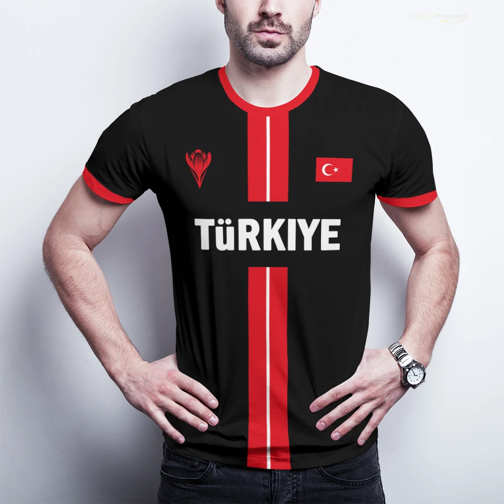 صيف جديد تركيا لكرة القدم تي شيرت الشباب في الهواء الطلق تنفس سريعة الجافة كرة القدم جيرسي العلم التركي المطبوعة الرجال قصيرة الأكمام المحملة