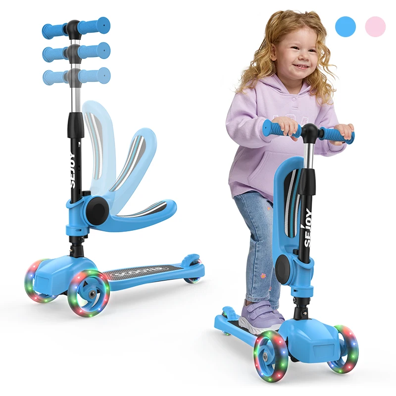 SEJOY Patinete para niños de 3 a 10 años – Plegado con un solo clic, con 3 ruedas iluminadas y altura ajustable, patinetes para niños