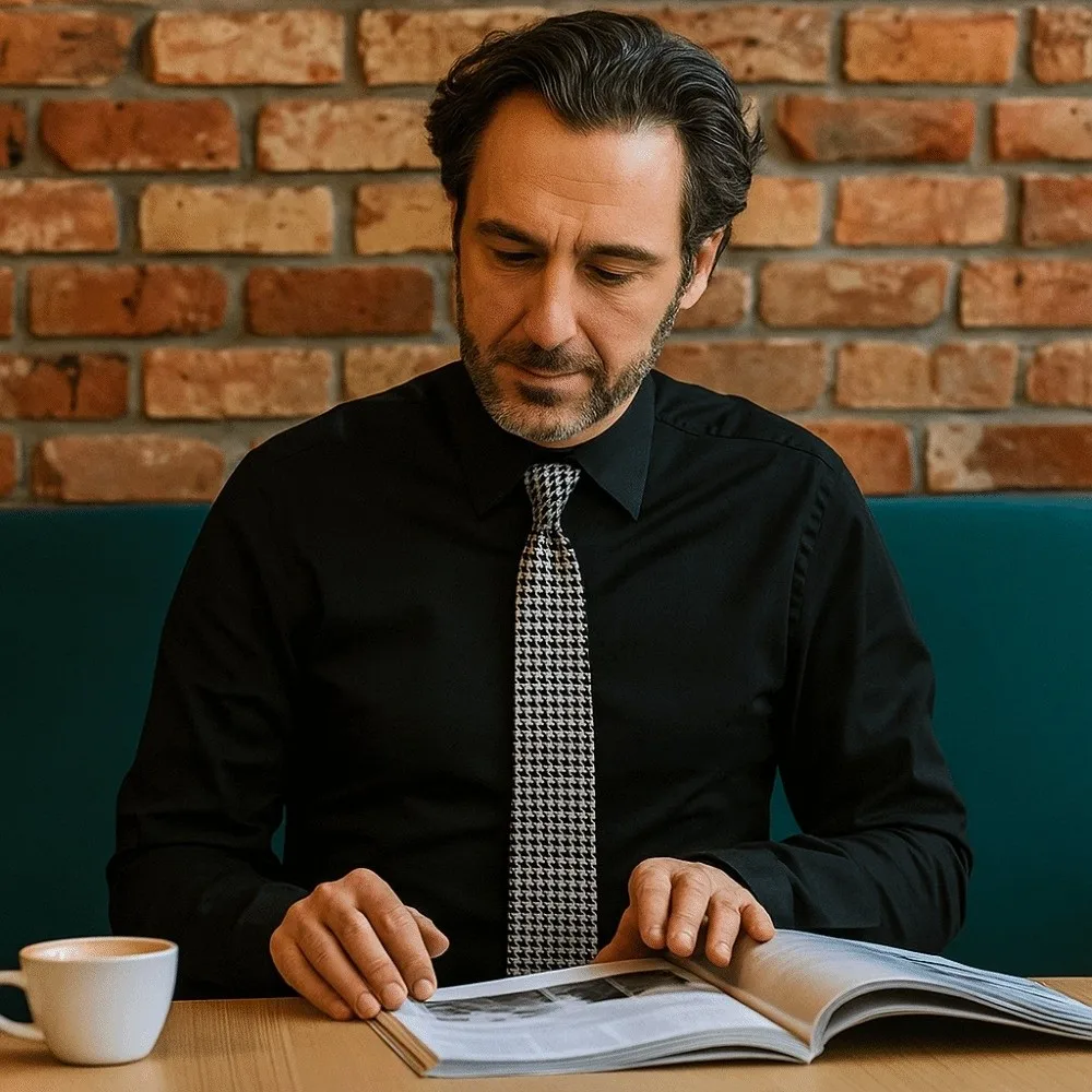 

Casual 8cm Houndstooth Tie Narrow Soft Classic Tie Adjustable Hand Tied Men Necktie Party