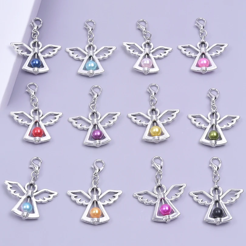 12pcs/lot Dancing Angel Wings Vintage Silver Color Charm Pendants DIY Handmade Jewelry Making Craft Keychain Accessories