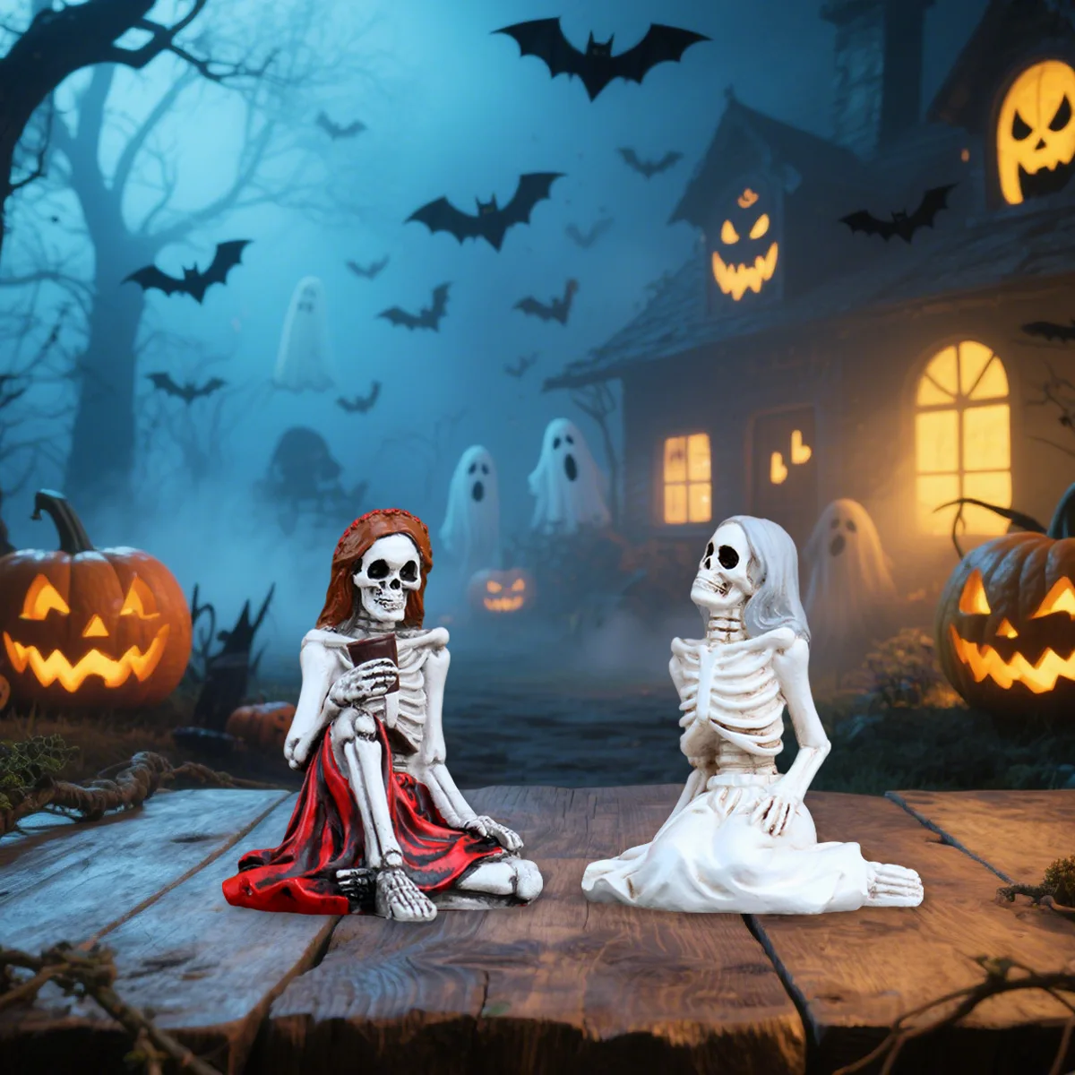 

Chilling Chatting Girl Skeleton - Gothic Home Decor for Halloween Party