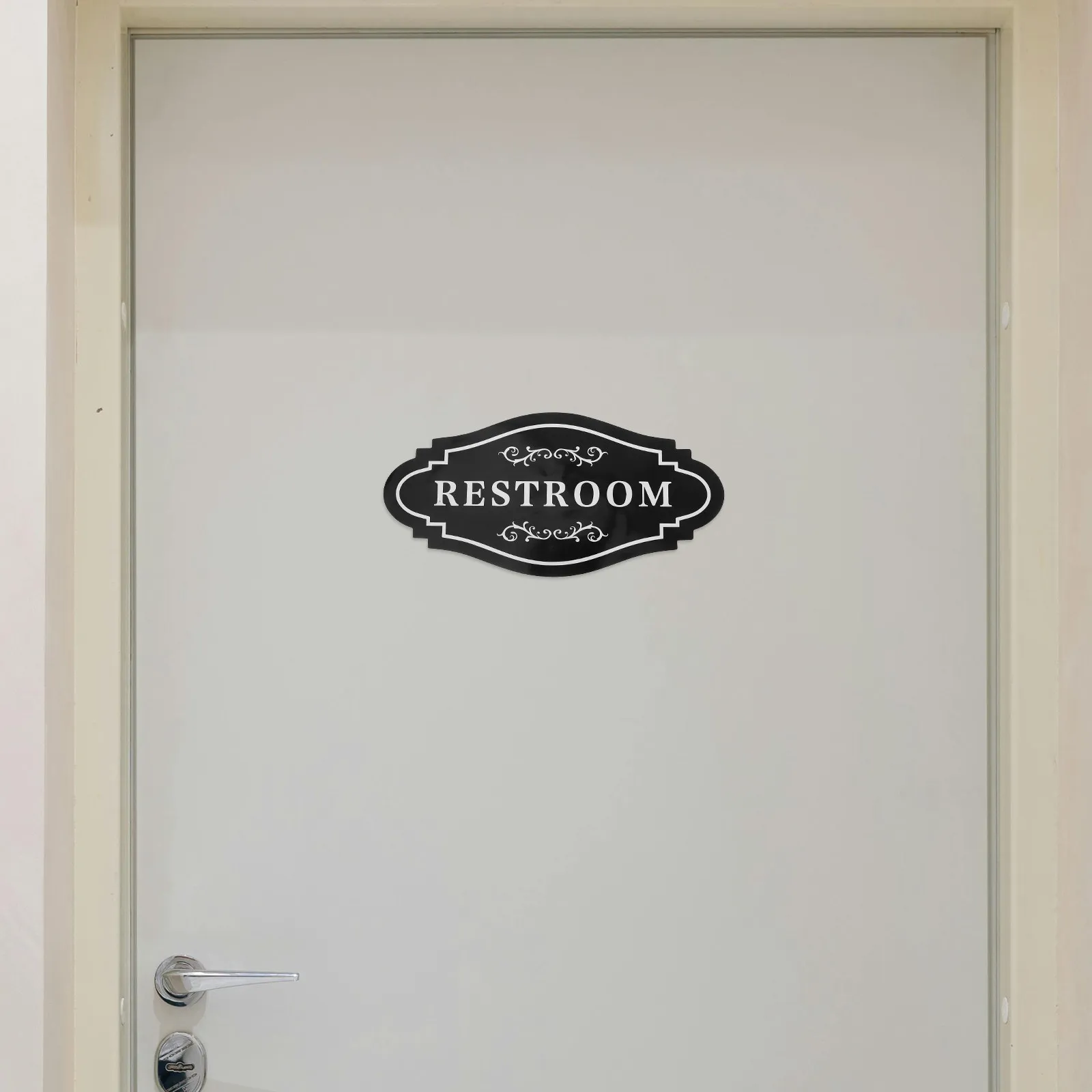 4Pcs Sleek Black Vinyl Restroom Sign Stickers Waterproof Bathroom Labels for Business Home Washroom Decor Toilet Identification view 2