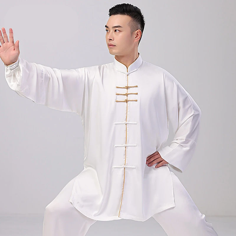 Women's Tai Chi Suit Ice Silk Satin Baduanjin Martial Arts Training Wear 3-Piece Set Autumn/Winter for Adults