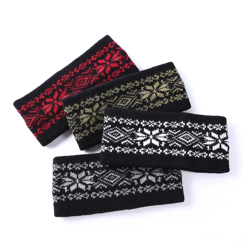 Fashion Knit Knitted Headband Stripe Face Wash Jacquard Headband Headwear Snowflake Pattern Wide Edge Hairband Girls