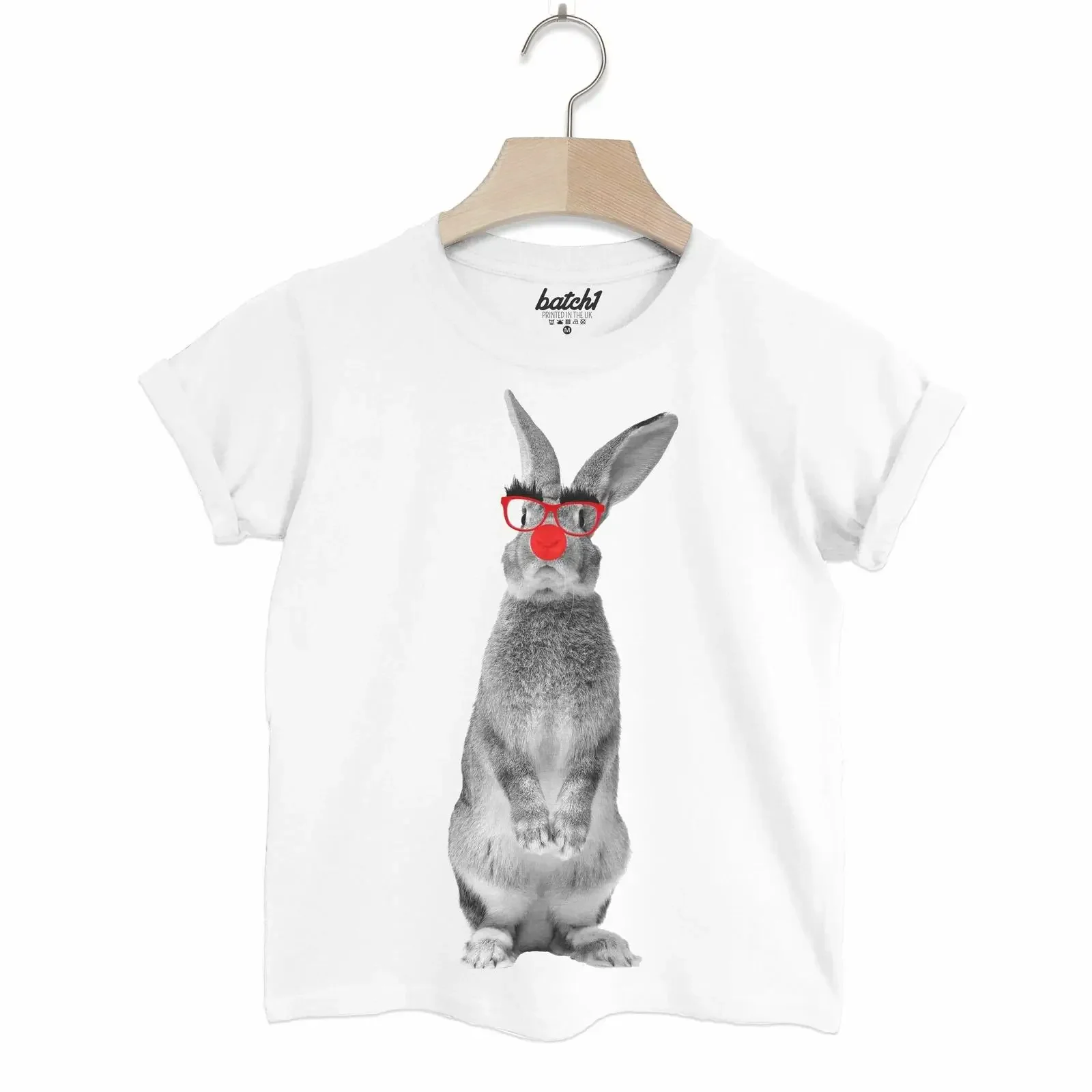 T-shirt Batch1 Comic Relief Red Nose Day, motif lapin amusant, pour enfants, style caritatif, vintage, délavé, élégant, confortable, légèrement graphique
