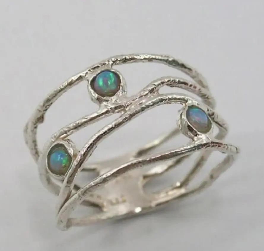 KSRA Retro Ethnic Hollow Sliver Color Inlay Blue Color Zircon Rings For Women Party Accessories Gifts Custom Fashion Jewelry