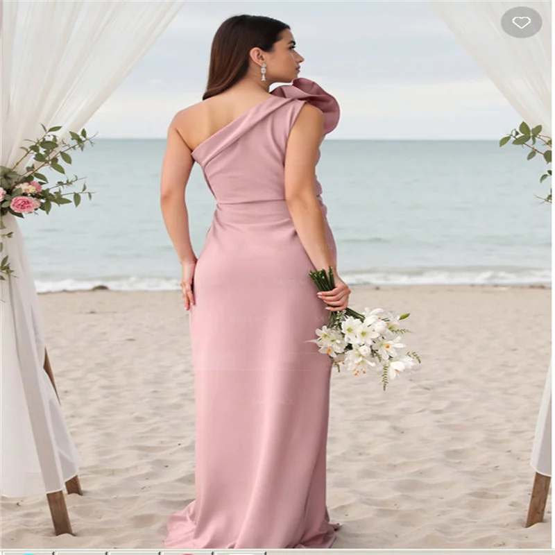 Vestidos de damas de honor rosas para mujer, vestido de noche dividido, vestidos largos, vestidos de invitados de boda, un hombro personalizado