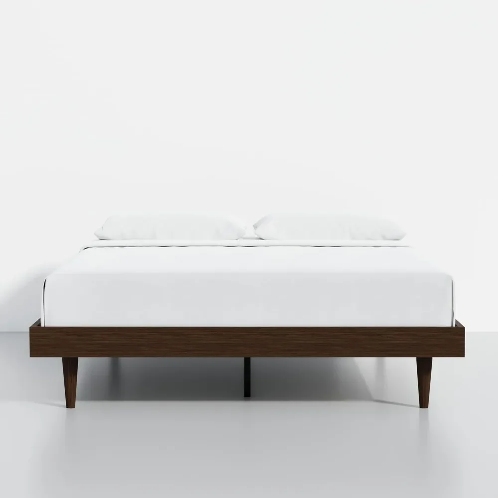 Modern Solid Wood Platform Bed Base with Inset Wood Legs – No Box Spring Needed,Fast Assembly