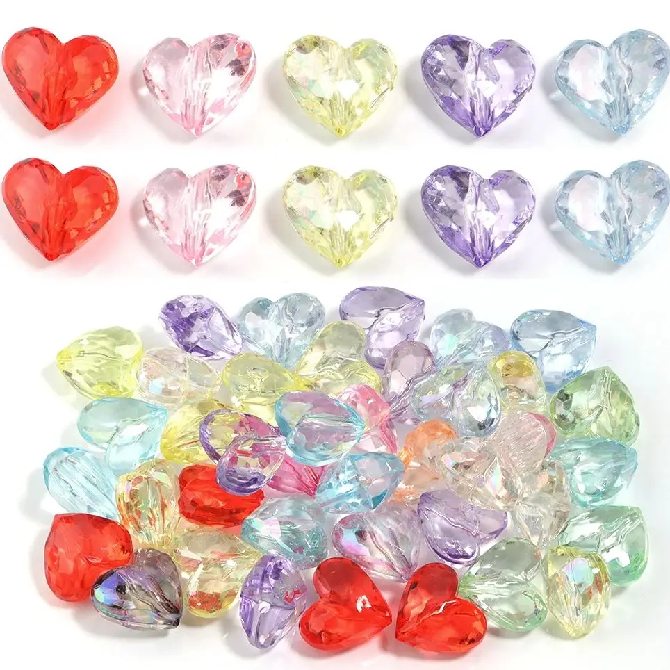 20Pcs/Lot 17x19mm Acrylic Beads Colorful Cut Face Heart Shape Beads Loose Beads For DIY Bracelet Necklace Jewelry Accessories