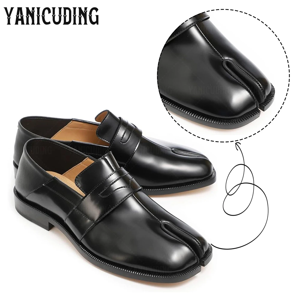 Step-On Tabi Loafers Black Patent Leather Split-Toe Loafers 2 Ways to Wear Novelty Dress Shoes Custom Color Soft Leather Shoes