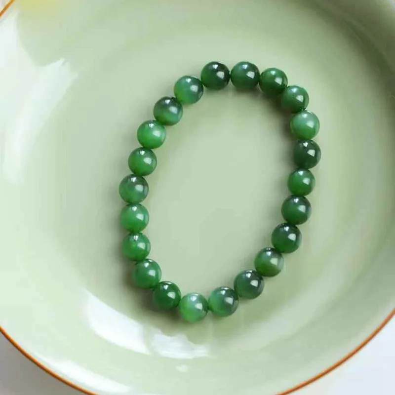 

Natural Hetian Russian Jadeite Old Material Beads Round Jade'S Eye Bracelet With Certificate