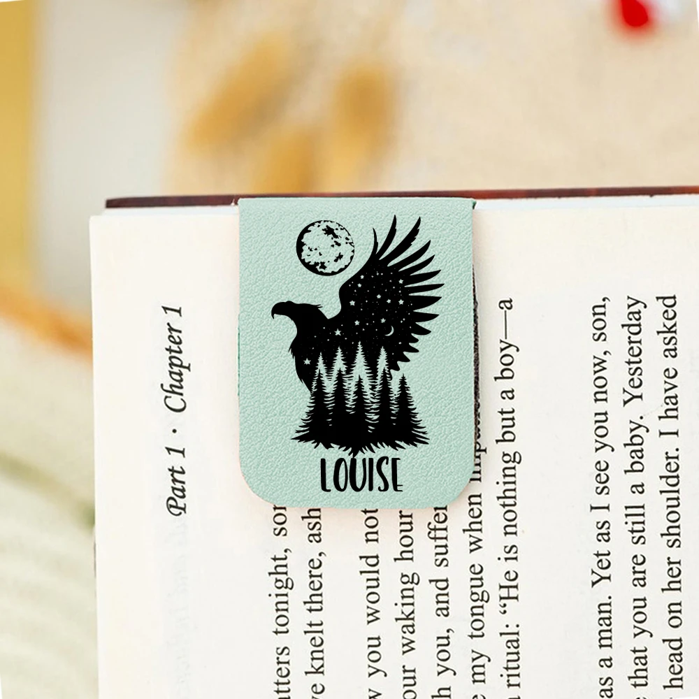 1 قطعة إشارة مرجعية اسم مع عرض النسر ، إشارة مرجعية عرض النسر الجلدية المخصصة ، إشارة مرجعية مغناطيسية شخصية ، هدية عيد ميلاد لمحبي الكتاب