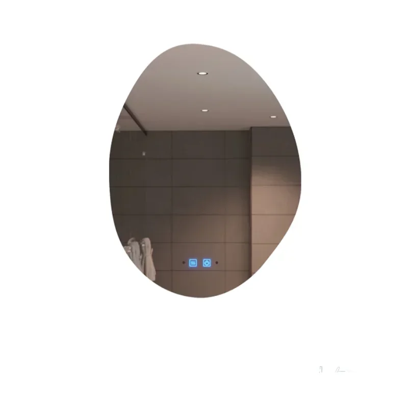 Modern Irregular LED Light Up Mirror Self Adhesive Wall Mounted Smart Design For Bathroom Makeup Daily Home Decoration Large