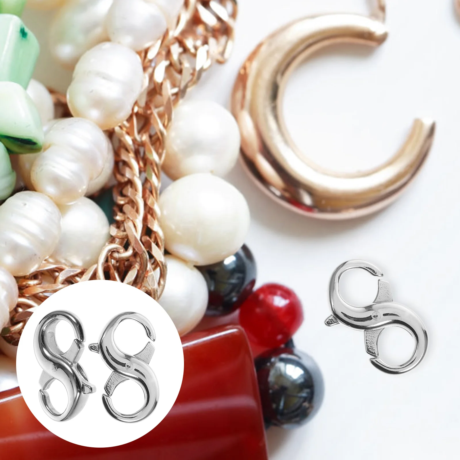 2 Pcs Necklace Connecting Buckle Stainless Steel Figure 8 Bracelet Connection The Lobster Jewelry Making Jump Rings
