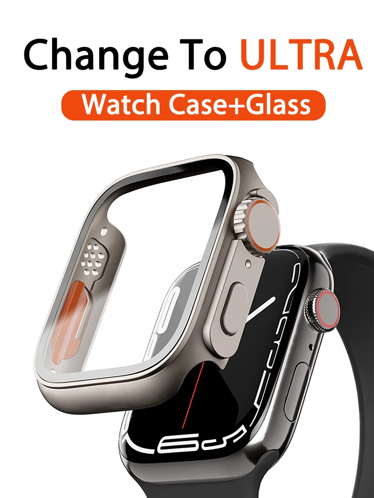 

PC Firm Cover For Apple Watch Case 45mm 41mm 44mm 40mm Glass Appearance Upgrade 49mm Turning into ultra iWatch 8 7 SE 2 6 5 4