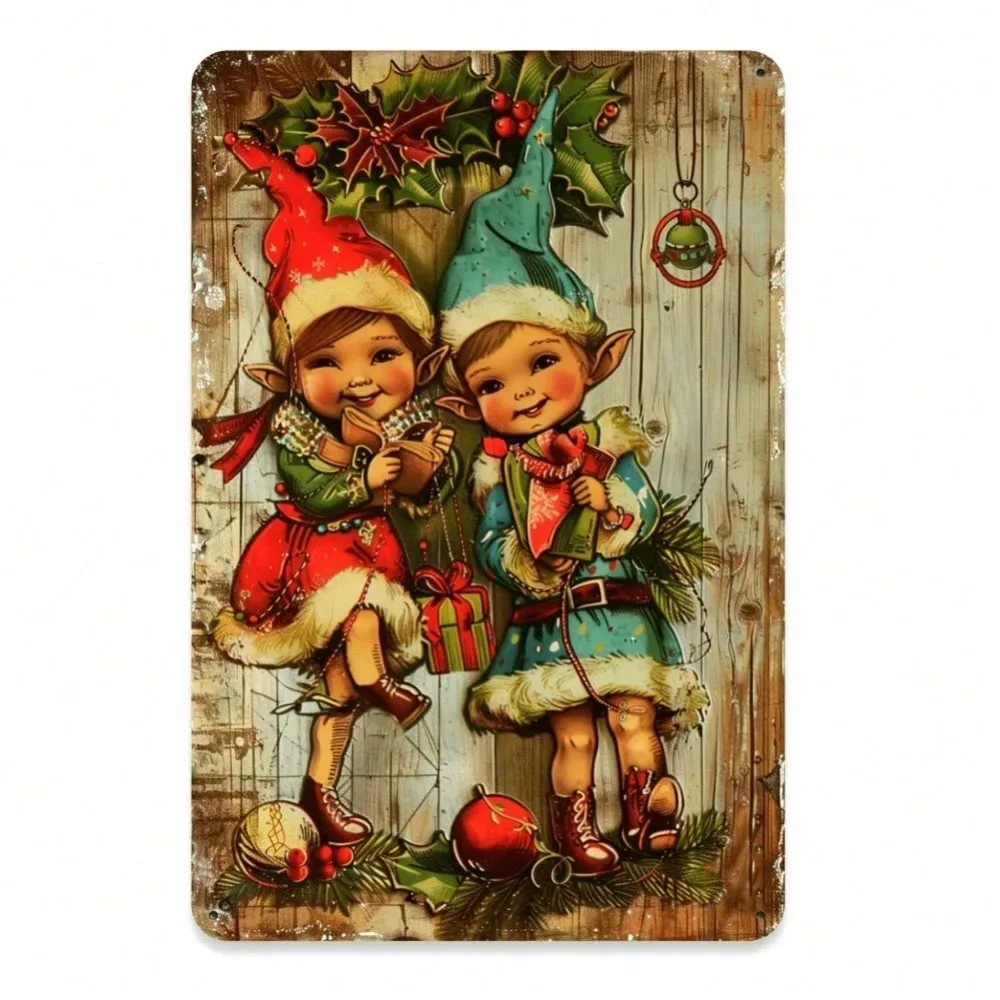 خمر عيد الميلاد قزم معدن القصدير تسجيل 8x12 بوصة - الحديد جدار الفن شنقا ديكور للمنزل مطعم مقهى حفلة احتفالية