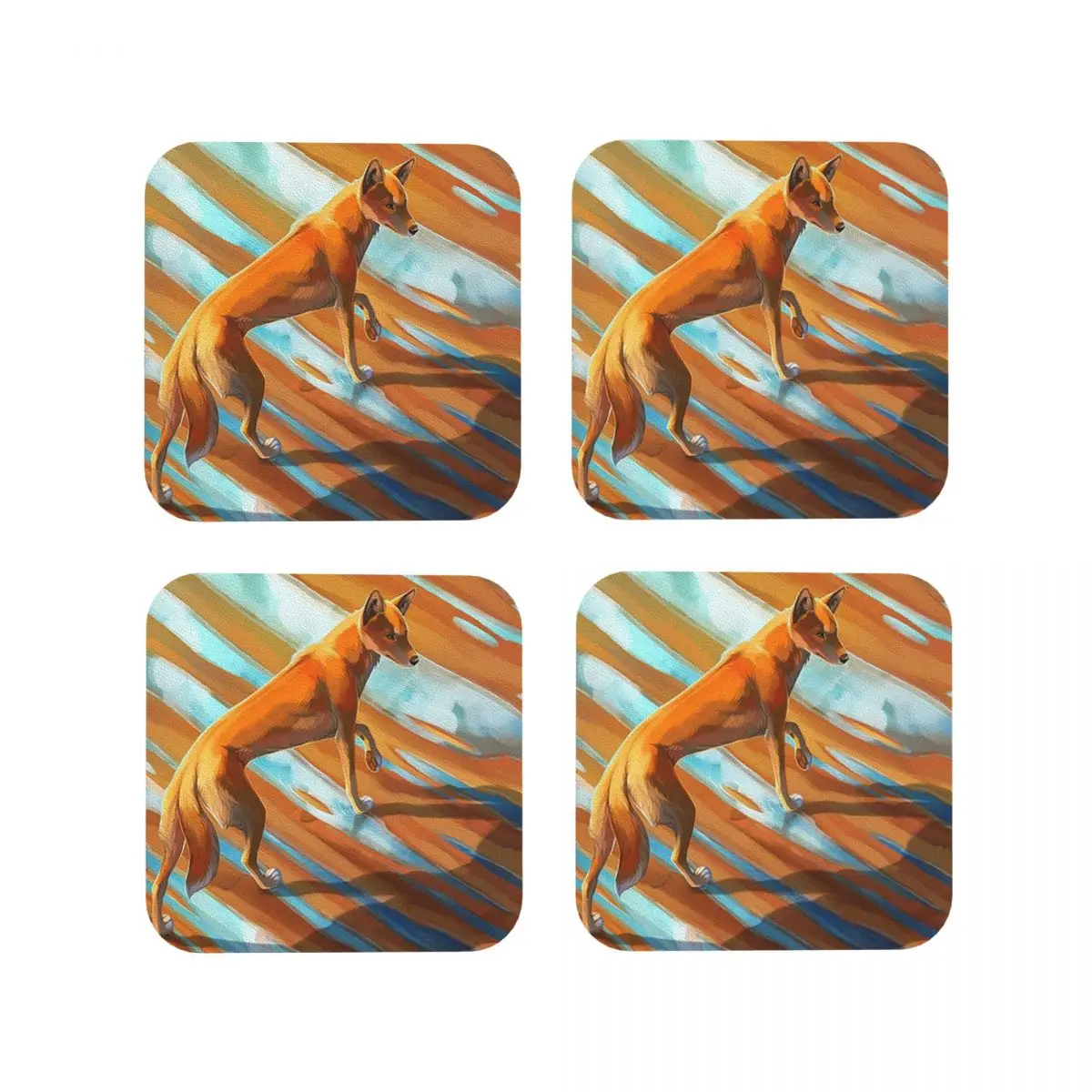 

Dingo In The Desert Coasters Kitchen Placemats Non-slip Insulation Cup Coffee Mats For Decor Home Tableware Pads Set of 4