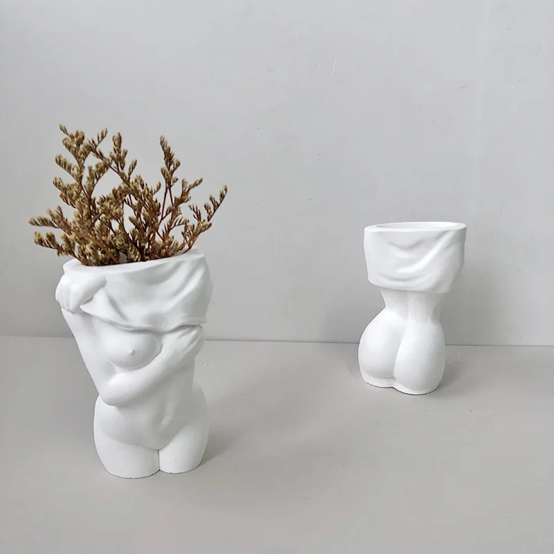 Shy Undressing Woman Succulent Flower Pot Silicone Mold Scented Molds For Gypsum and Concrete Stone Ornaments Homemade