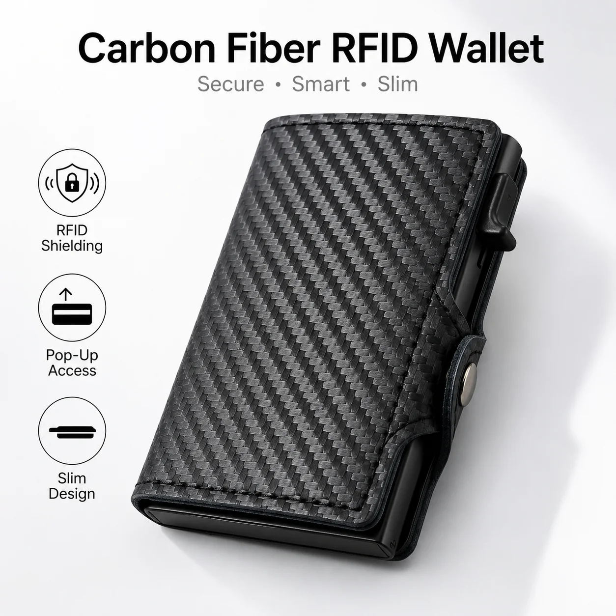 RFID-blockierender Pop-Up-Kartenhalter aus Kohlefaser, Herren-Geldbörse, minimalistisches Kredit- und Ausweiskartenetui, modische Geldbörse, Carteira Masculina – Detail 1