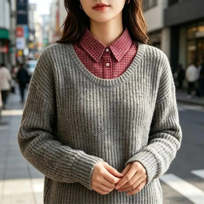 Detachable Shirt Collar Accessory Check Insert with Pointed Collar Front Buttons and Side Ties for Outfit Layering Y166
